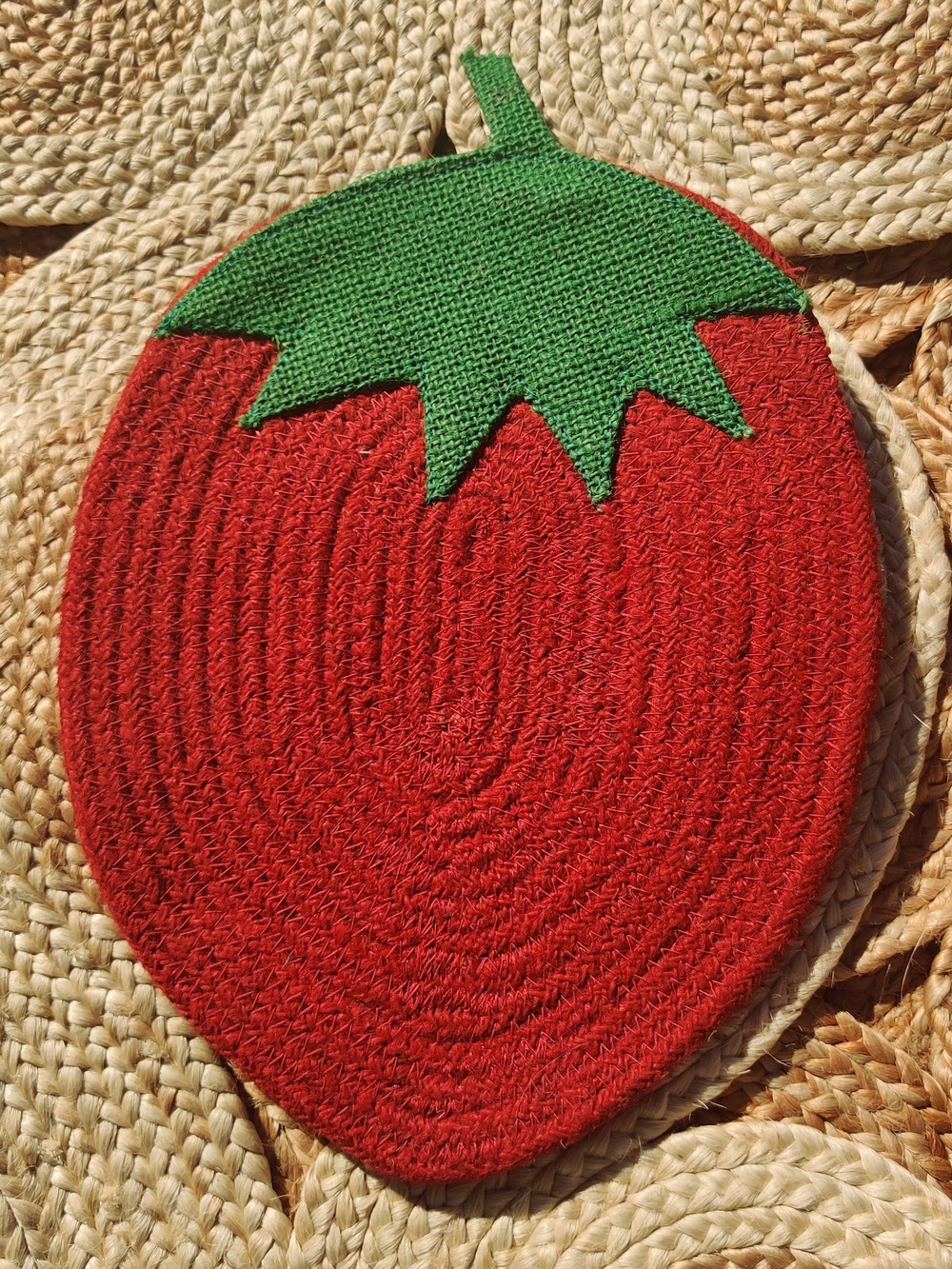 Strawberry-Shaped Red & Green Pot Holder / Trivet